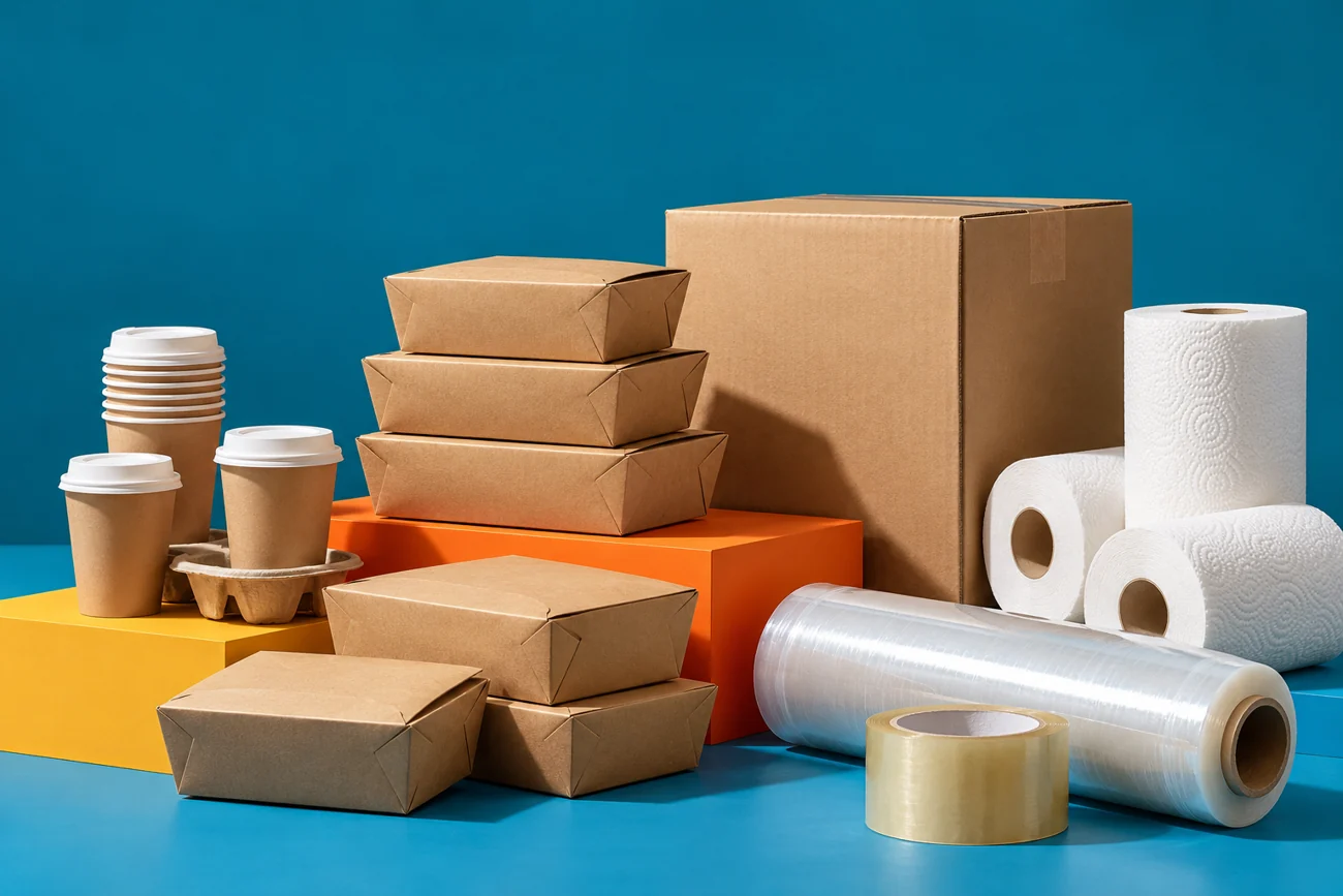 Representative studio photograph of packaging, paper and packing consumables